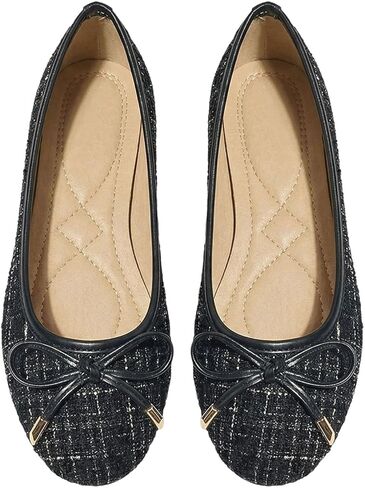MakeMeChic Women's Bow Knot Polka Dots Flat Shoes Beaded Closed Toe PU Leather Fall Flats in Saudi Arabia
