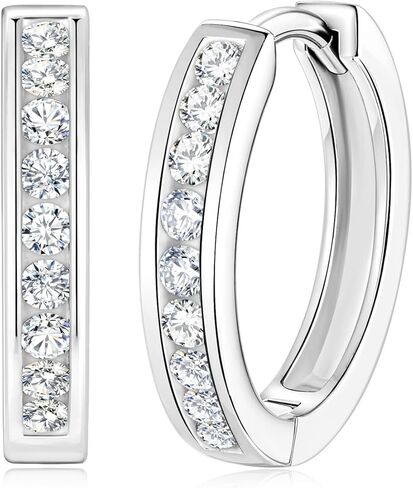 Women's Moissanit/Emerald Hoop Earrings 925 Sterling Silver Channel Set Huggie - D Color VVS1 Clarity Moissanite Hoops with Hypoallergenic Gold Plated, Size 15mm in Saudi Arabia