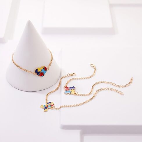 coadipress 3 Pcs Autism Awareness Bracelets Colorful Puzzle Heart Ribbon Charm Bracelets Crystal Beaded Chain Stretchable Jewelry for Autism Support Gifts for ASD Advocates in Saudi Arabia