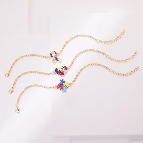coadipress 3 Pcs Autism Awareness Bracelets Colorful Puzzle Heart Ribbon Charm Bracelets Crystal Beaded Chain Stretchable Jewelry for Autism Support Gifts for ASD Advocates in Saudi Arabia
