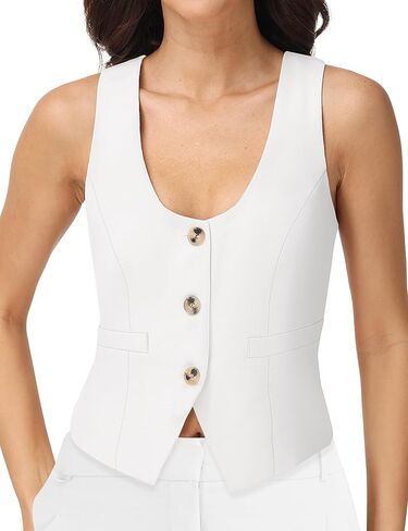 V VOCNI Vest Tops for Women Trendy V Neck Sleeveless Button Down Fully Lined Dressy Casual Suit Vest Waistcoat in Saudi Arabia