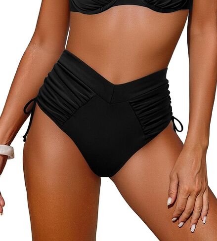 Leoparts Women‘s V Cut Bikini Bottoms Ruched Tummy Control Swim Suit Brief Full Coverage Drawstring Bathing Suit Bottom in Saudi Arabia