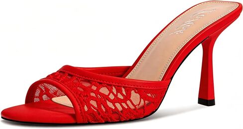 Women's Kitten Heels Open Toe Mules Heels Slip On Lace Heeled Sandals Summer Dress Shoes for Party Wedding in Saudi Arabia