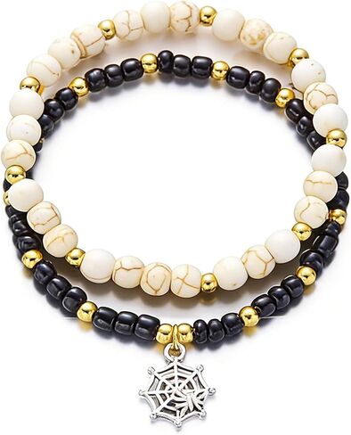 Halloween Bracelets Pumpkin Bat Spider Ghost Charms Stretch Beaded Bracelets for Women Men Stackable Halloween Festival Party Jewelry in Saudi Arabia