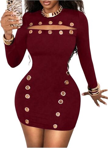فستان SweatyRocks النسائي ذو الأكمام الطويلة Bodycon قصير فساتين الشرير للخروج in Kuwait