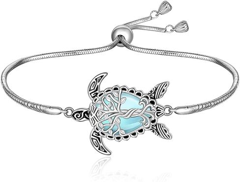 Turtle Bracelet Turquoise Tree of Life Sea Turtle Bracelet for Women Sterling Silver Adjustable Turquoise Jewelry Christmas Birthday Gifts in Saudi Arabia