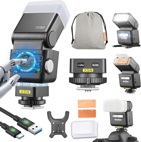 GODOX IT32 S GN18 TTL Flash & X5S Flash Trigger for Sony 2-in-1 HSS Rotatable Flash Head and Touchscreen 2.4GHz X System with LED Modeling Lamp,Magnetic Filter,White Diffuser and Build-in Reflector in Saudi Arabia