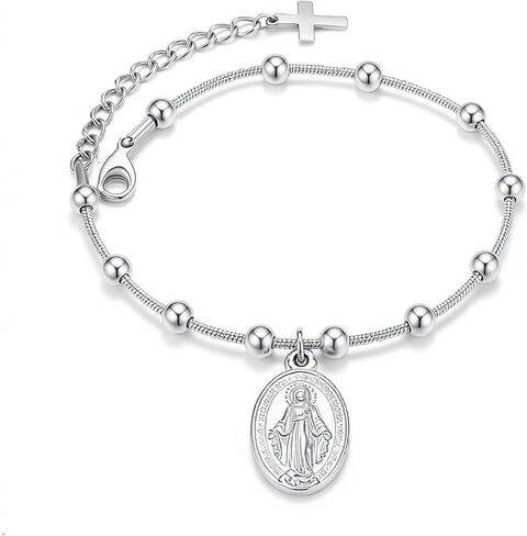 سوار مريم العذراء، أساور مسبحة مطلية بالذهب عيار 14 قيراط، أساور متقاطعة للمعمودية الدينية، أساور فيرجن دي غوادالوبي، هدايا مجوهرات كاثوليكية للنساء in Kuwait