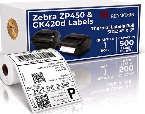 ملصقات شحن حرارية مقاس 4 × 6 بوصات - 500 ملصق لكل لفة - متوافقة مباشرة مع طابعات ملصقات Zebra GK420d وD450BT وZP450 in Kuwait