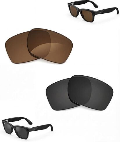 عدسات بديلة عاكسة مستقطبة لـ Ray-Ban Meta Wayfarer RW4006 / Wayfarer (الجيل 2) RW4012 (50 مم)، زوجان (أزرق-أخضر وبرتقالي-أحمر)، تبديل سريع، يتضمن حافظة EVA ومناديل للعدسات in Kuwait