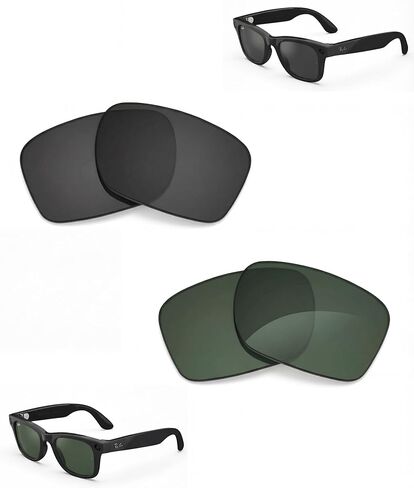 عدسات بديلة عاكسة مستقطبة لـ Ray-Ban Meta Wayfarer RW4006 / Wayfarer (الجيل 2) RW4012 (50 مم)، زوجان (أزرق-أخضر وبرتقالي-أحمر)، تبديل سريع، يتضمن حافظة EVA ومناديل للعدسات in Kuwait