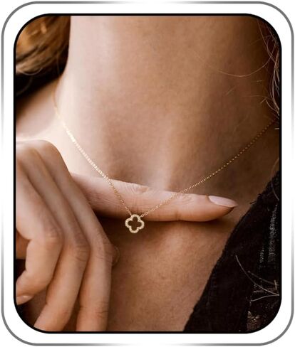 Clover Necklace for Women Dainty 14K Gold Plated CZ Pendant Charm Trendy Lucky St. Patrick's Day Jewelry in Saudi Arabia