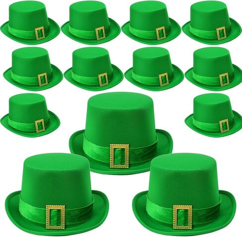 GiftExpress 1pc St. Patrick’s Day Leprechaun Top Hat Green Satin Hat with Velvet Ribbon and Gold Buckle for Leprechaun Costume Irish Parade Decorations in Saudi Arabia