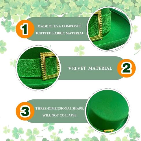 GiftExpress 1pc St. Patrick’s Day Leprechaun Top Hat Green Satin Hat with Velvet Ribbon and Gold Buckle for Leprechaun Costume Irish Parade Decorations in Saudi Arabia