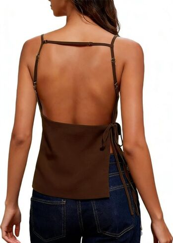 heyheyshine Women's Halter Summer Casual Y2K Crop Tee Backless Crop Cami Tops Strap Tie Up Camisole Sleeveless in Saudi Arabia