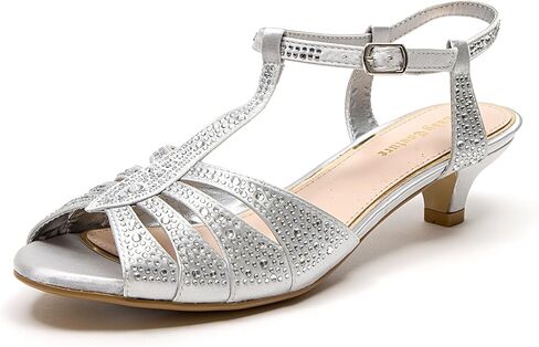 Lady Couture Dressy Kitten Heel Sandals with Rhinestone Women's Shoes, Betty Pewter 37 in Saudi Arabia