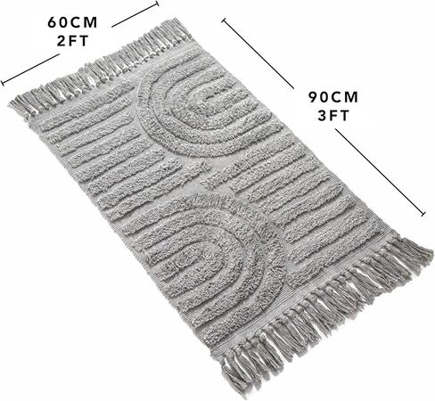Luxury Boho Bath Mat, Non Slip Bathroom Mat with Tassels - Soft 100% Cotton Rug 2 x 3 ft. Modern Boho Rug, Machine Washable, Hand Woven. Blends with Any Home Decor - Light Gray 60 x 90cm in Saudi Arabia