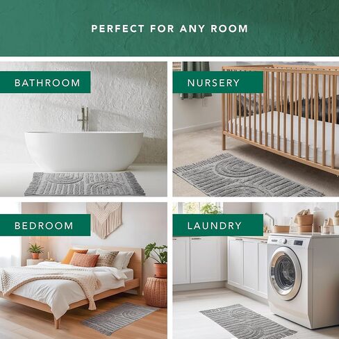 Luxury Boho Bath Mat, Non Slip Bathroom Mat with Tassels - Soft 100% Cotton Rug 2 x 3 ft. Modern Boho Rug, Machine Washable, Hand Woven. Blends with Any Home Decor - Light Gray 60 x 90cm in Saudi Arabia