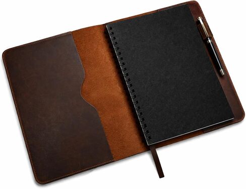 غطاء مجلة مصنوع من الجلد المحبب بالكامل عالي التحمل (8.5 × 11 بوصة)، علبة قابلة لإعادة الملء مقاس XXL، دفتر ملاحظات حلزوني قابل لإعادة الملء (8.5 × 11 بوصة)، غطاء مجلة جلدي مصنوع يدويًا (أسمر) in Kuwait
