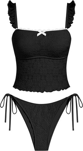 ZAFUL Tankini المايوه للنساء الكشكشة محكم ملابس السباحة الدانتيل الجاكار عقدة قطعتين ثوب السباحة in Saudi Arabia