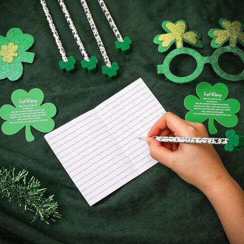 Zhanmai St. Patrick's Day Pencils with Erasers Shamrock Pencils with St. Patrick's Day Card, Green Erasers Shamrock Greeting Cards for Gift Prize Supplies(50 Sets) in Saudi Arabia