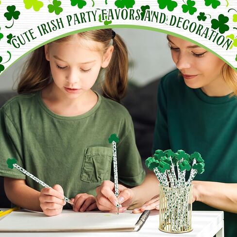 Zhanmai St. Patrick's Day Pencils with Erasers Shamrock Pencils with St. Patrick's Day Card, Green Erasers Shamrock Greeting Cards for Gift Prize Supplies(50 Sets) in Saudi Arabia