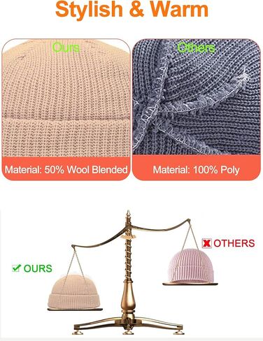 Wool Knit Cuff Short Fisherman Beanie, Winter Warm Knit Hats for Men Women in Saudi Arabia