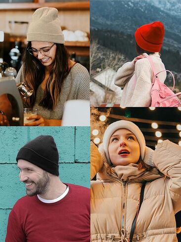 Wool Knit Cuff Short Fisherman Beanie, Winter Warm Knit Hats for Men Women in Saudi Arabia