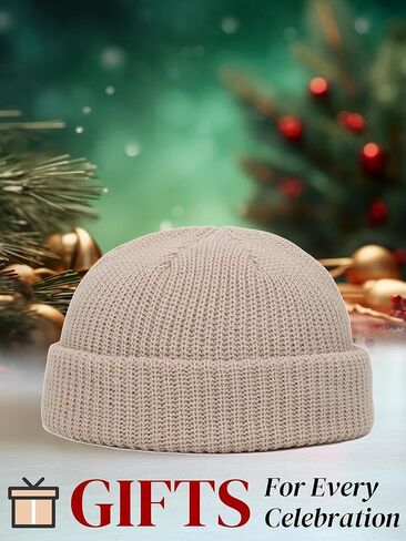 Wool Knit Cuff Short Fisherman Beanie, Winter Warm Knit Hats for Men Women in Saudi Arabia