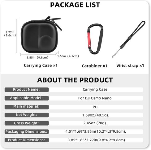 Osmo Nano Carrying Case, Small Portable PU Hard Storage Travel Bag for DJI Osmo Nano, Protective Cover With Carabiner & Wrist Strap Protector Accessories in Saudi Arabia