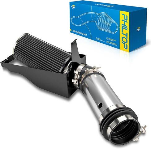 نظام مجموعة مدخل الهواء البارد 4 بوصات من PHILTOP + درع حراري متوافق مع Ford for 1997-2003 F150 4.6/5.4L، 1997-1999 F250 5.4L، 1997-2003 Expedition 4.6L، عالي الأداء، أسود in Kuwait
