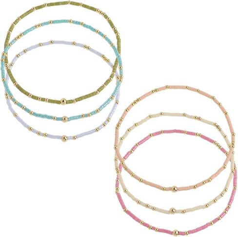مجموعة أساور مطرزة ببذور الذهب للنساء، 6 قطع خرز بوهو ملون للصداقة قابل للتكديس سوار صيفي للشاطئ هدية مجوهرات in Kuwait