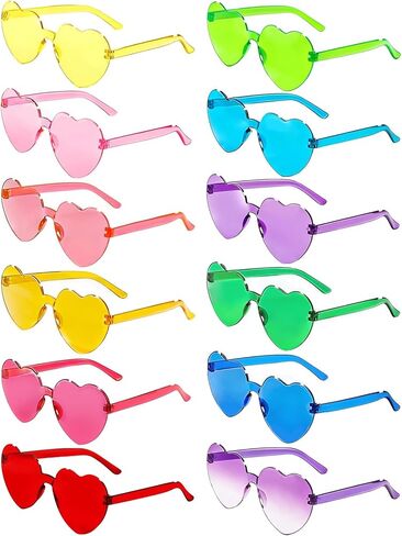 12 Pairs Heart Shaped Sunglasses Candy Color Rimless Fun Heart Glasses for Women Party Favors in Saudi Arabia