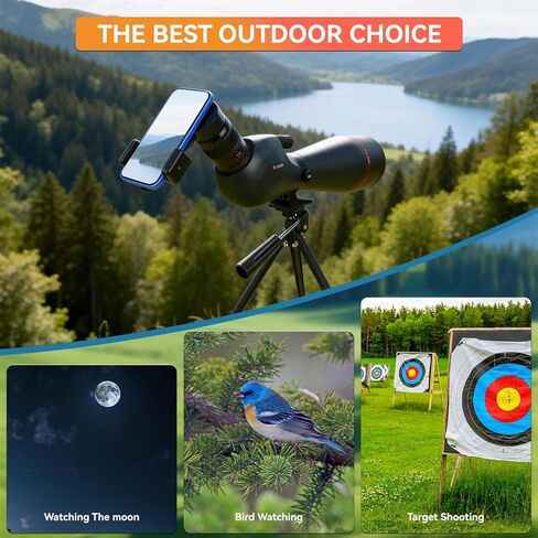 نطاقات تحديد 20-60x82 للتصويب على الهدف مع محول الهاتف لحقيبة حمل حامل ثلاثي الأرجل، نطاقات تحديد للتصويب على الهدف، نطاق رصد مقاوم للماء BAK4 HD للطيور والحياة البرية in Kuwait