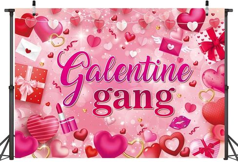 Galentine عصابة راية خلفية 7x5FT Galentines يوم الوردي مستحضرات التجميل الحب القلب التصوير خلفية عيد الحب الفتيات Bestie صديق موضوع حزب زينة صور الدعائم in Saudi Arabia
