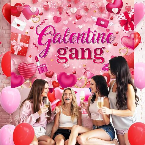 Galentine عصابة راية خلفية 7x5FT Galentines يوم الوردي مستحضرات التجميل الحب القلب التصوير خلفية عيد الحب الفتيات Bestie صديق موضوع حزب زينة صور الدعائم in Saudi Arabia