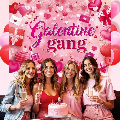 Galentine عصابة راية خلفية 7x5FT Galentines يوم الوردي مستحضرات التجميل الحب القلب التصوير خلفية عيد الحب الفتيات Bestie صديق موضوع حزب زينة صور الدعائم in Saudi Arabia