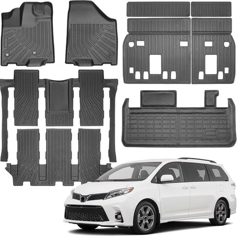 سجادات أرضية متوافقة مع Toyota Sienna 2013-2020 (8 مقاعد فقط)، ملحقات بطانة البضائع Duarble TPE للحماية من جميع الأحوال الجوية لسيارة Sienna 2013 2014 2015 2016 2017 2018 2019 2020 in Saudi Arabia