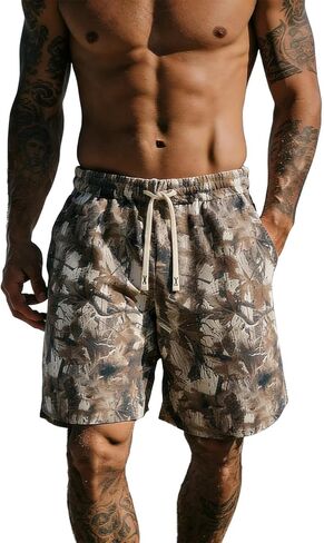 UOUA Mens Graphic Shorts Vintage Designer Workout Shorts Casual Cool Streetwear Waist Pants in Saudi Arabia