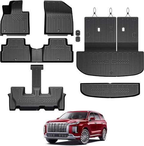 سجادات أرضية GALVAGNIATE لعام 2020-2024 2025 Hyundai Palisade 7 مقاعد/8 مقاعد مع سجادة مسند الظهر، بطانة شحن سفلية من TPE مناسبة لجميع الأحوال الجوية لملحقات Palisade in Kuwait