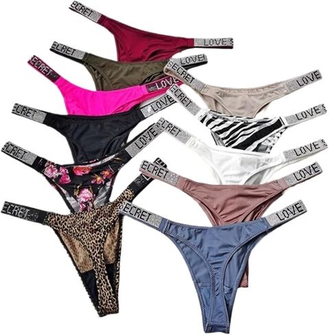 European and American Sexy Rhinestone Thong Underwear Fitness and Sports Hip Lifting Low Waist High Fork Fashion Thong(Black,1PC_XL) in Saudi Arabia