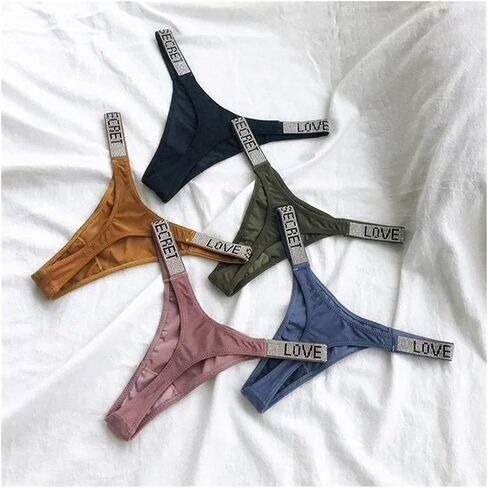 European and American Sexy Rhinestone Thong Underwear Fitness and Sports Hip Lifting Low Waist High Fork Fashion Thong(Black,1PC_XL) in Saudi Arabia