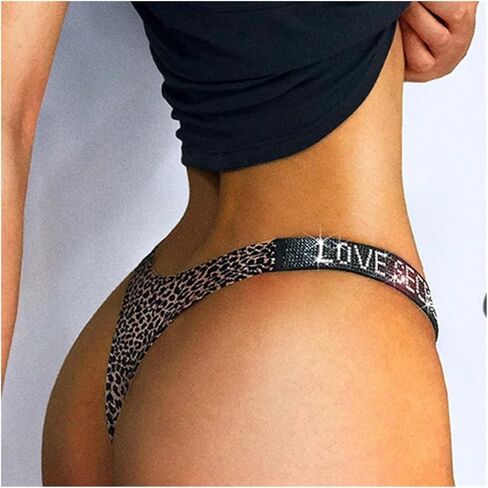 European and American Sexy Rhinestone Thong Underwear Fitness and Sports Hip Lifting Low Waist High Fork Fashion Thong(Black,1PC_XL) in Saudi Arabia