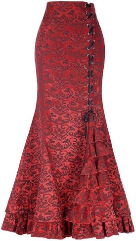 Women's Steampunk Skirt Victorian Long Side Lace up Ruffle High Waist Mermaid Renaissance Vintage Dress Maxi Skirt in Saudi Arabia