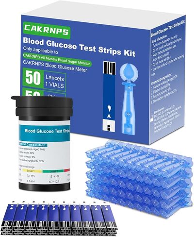 مجموعة شرائط ومشارط اختبار جلوكوز الدم، 50 شريط إعادة تعبئة اختبار + 50 مشارط دم لاختبار سكر الدم لمرضى السكري، حصريًا لجهاز مراقبة سكر الدم CAKRNPS in Kuwait