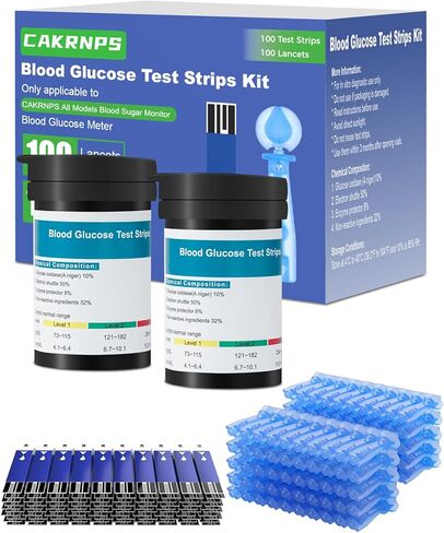 Blood Glucose Test Strips & Lancets Kit, 50 Test Refill Strips + 50 Blood Lancets for Diabetic Blood Sugar Testing, Exclusive for CAKRNPS Blood Sugar Monitor in Saudi Arabia