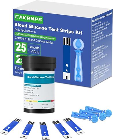 Blood Glucose Test Strips & Lancets Kit, 50 Test Refill Strips + 50 Blood Lancets for Diabetic Blood Sugar Testing, Exclusive for CAKRNPS Blood Sugar Monitor in Saudi Arabia