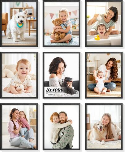 مجموعة إطارات صور مقاس 8 × 10 مكونة من 9 قطع - قلب من الخشب الصلب، إطار رفيع ولكن ليس من البلاستيك المجوف - لمسة نهائية من الخشب الأسود المقاوم للخدش والماء in Kuwait