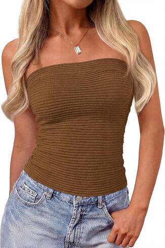MASCOMODA Womens Strapless Tube Top Y2K Ribbed Knit Sleeveless Bandeau Tank Tops Sexy Going Out Sweaters Party Summer Outfits in Saudi Arabia