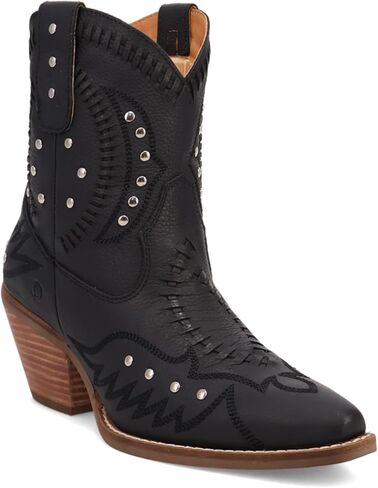 Dingo Womens Precious Embroidered Studded Snip Toe Casual Boots Ankle Mid Heel 2-3" - Black in Saudi Arabia